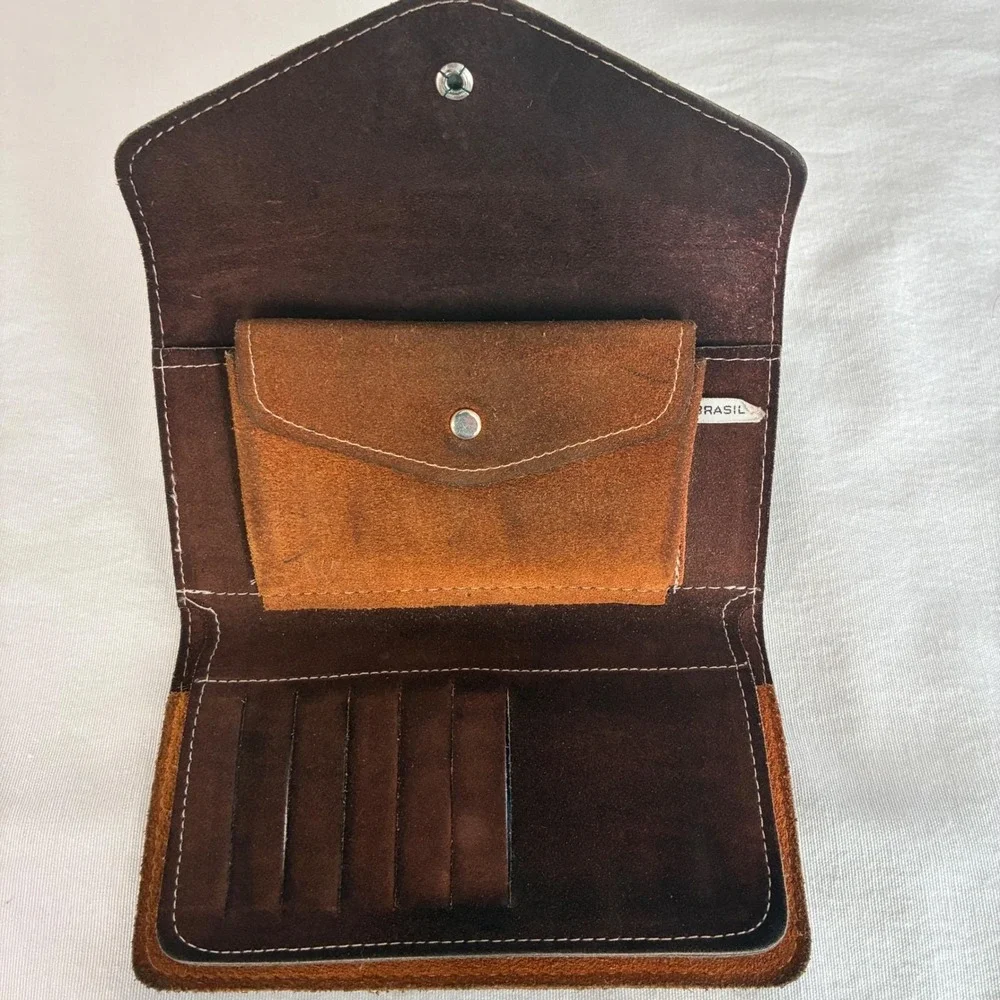 Vintage Brazilian Leather Envelope Wallet Brown Soft Snap Minimalist Unisex Y2K‎